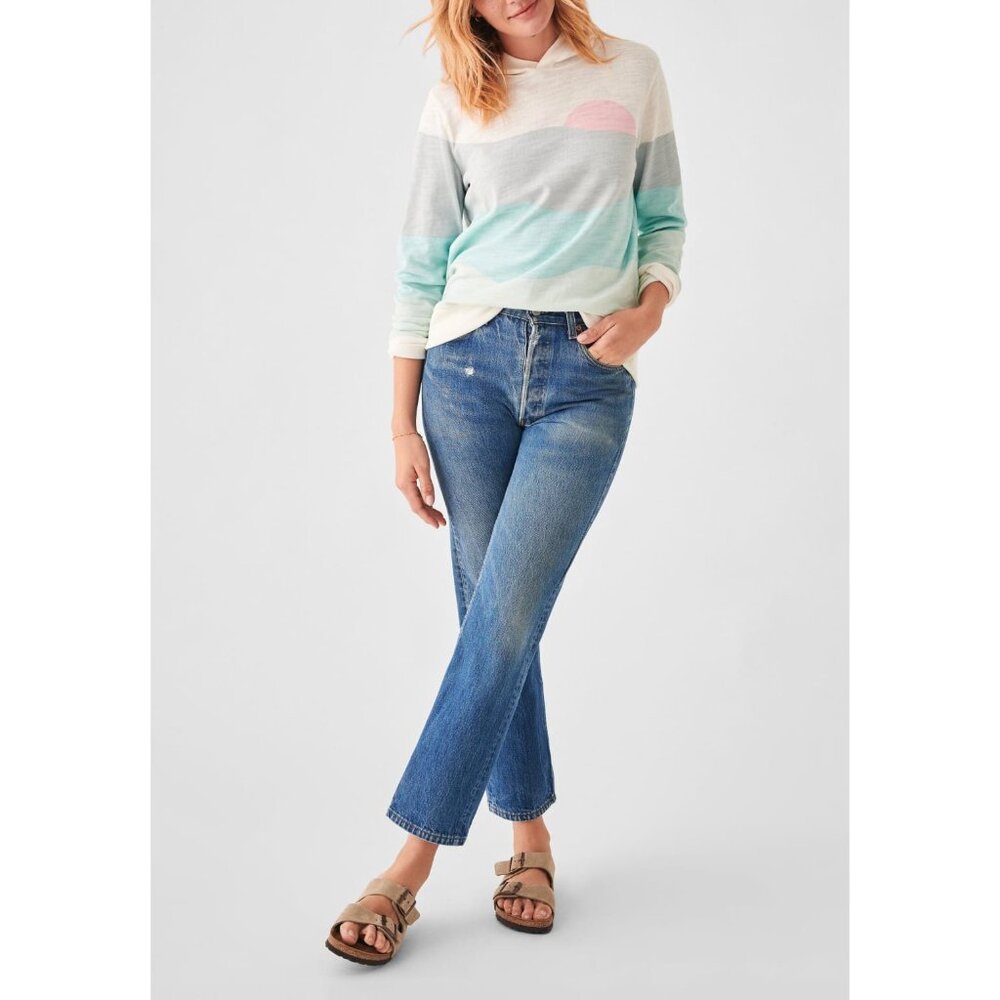 Faherty Sun And Wave Organic Cotton Hoodie Womens Size XL Knit Pullover Shirt - Picture 11 of 11